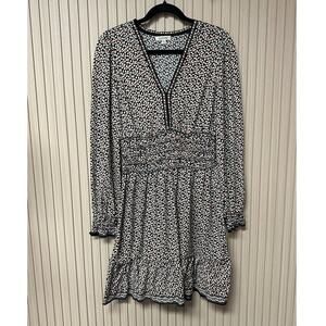 Max Studio Smocked Fit & Flare Long-Sleeve Dress Abstract Print Size M